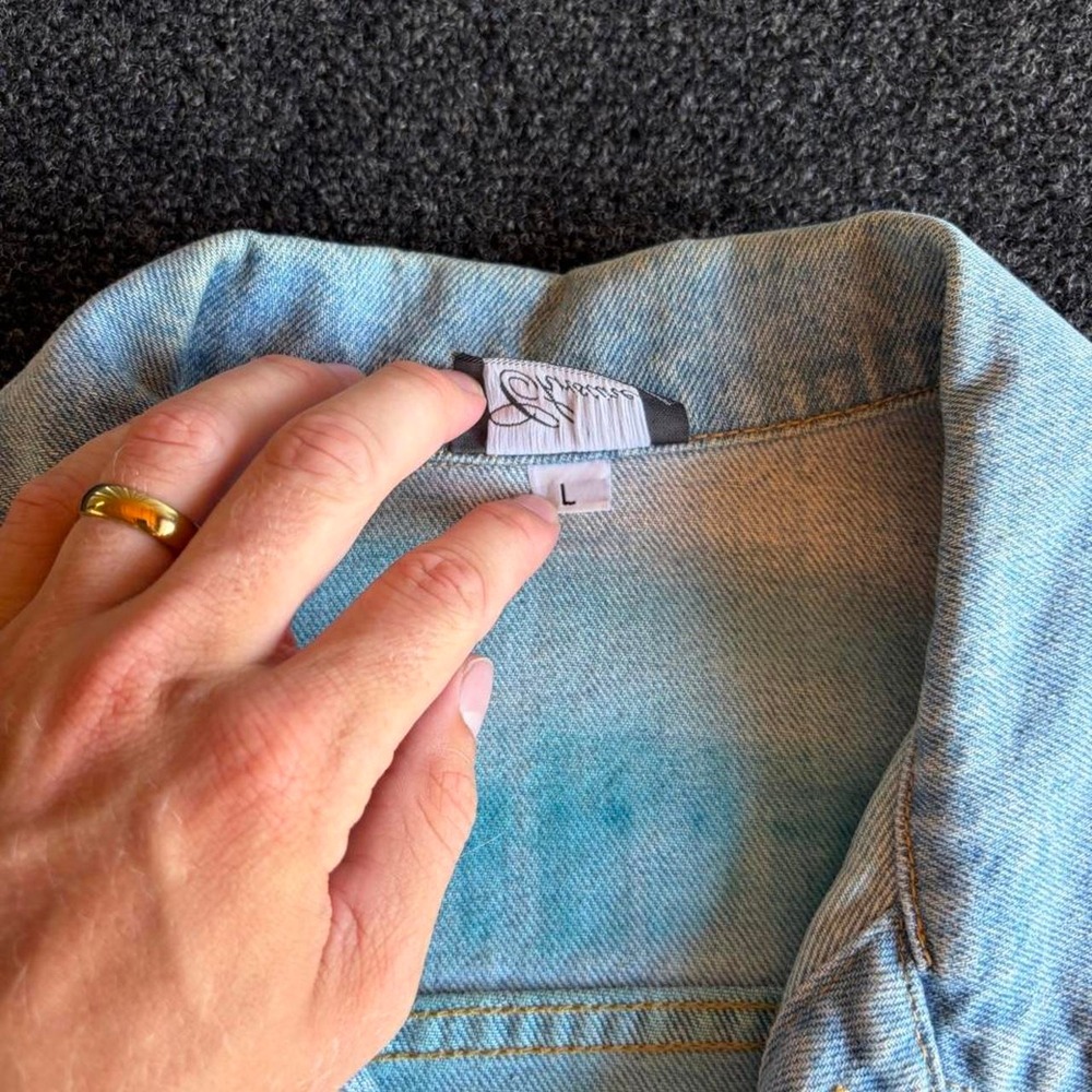 Christine Vintage 90s Equestrian Denim Jacket Blue Hand Painted Horse Scene L - Picture 6 of 6